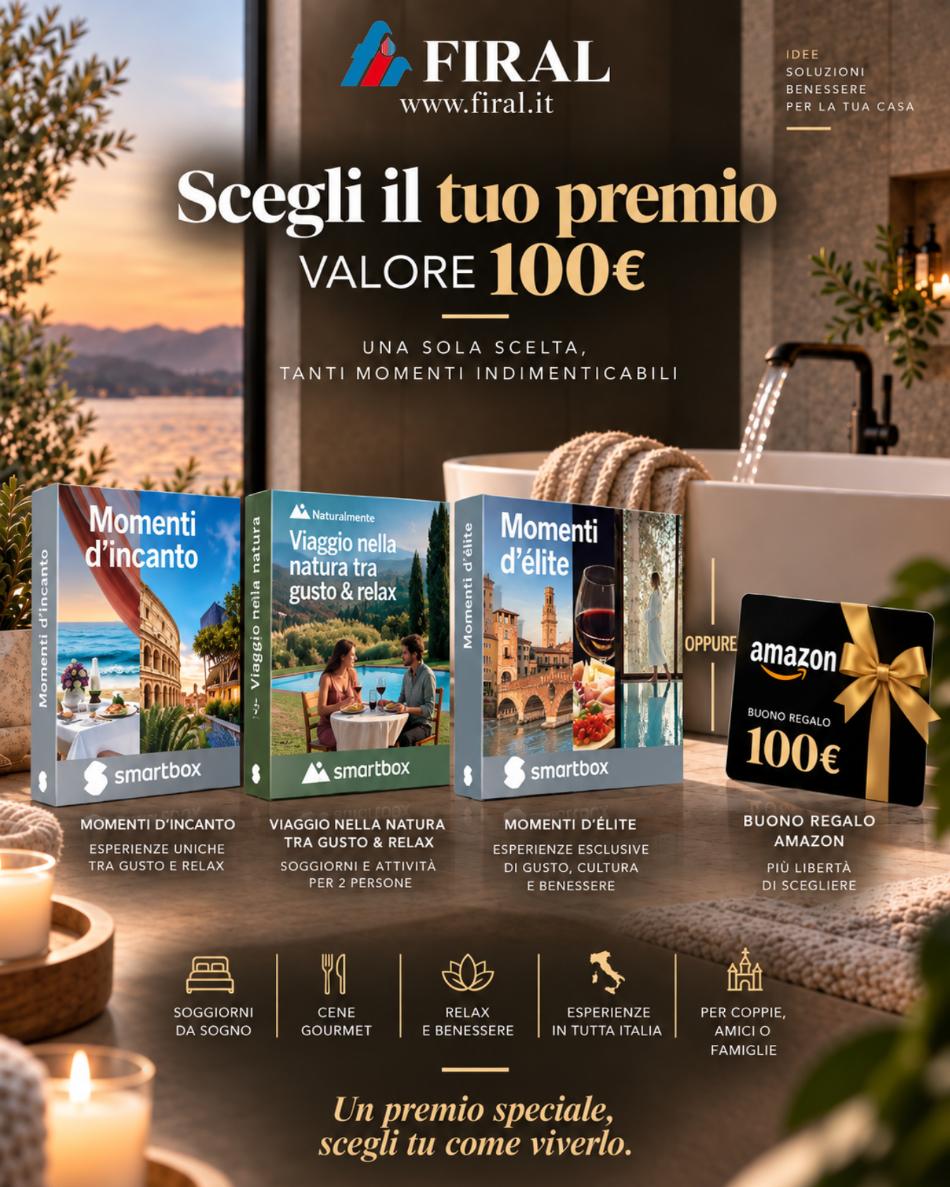 Scegli il tuo premio, valore 100 euro: Smartbox o buono regalo Amazon