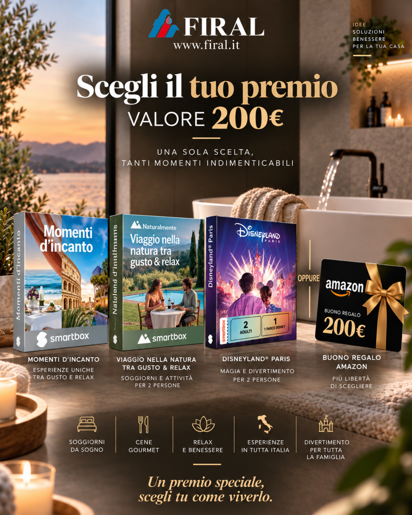 Scegli il tuo premio, valore 200 euro: Smartbox, Disneyland Paris o buono regalo Amazon