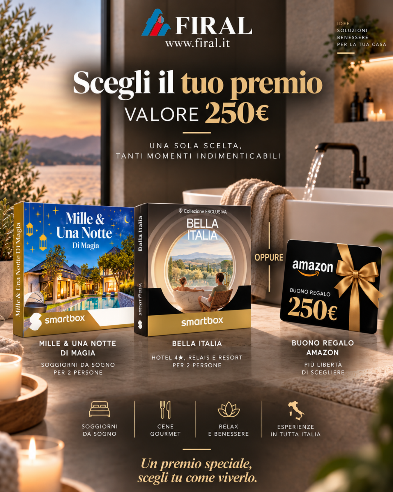 Scegli il tuo premio, valore 250 euro: Smartbox esclusiva o buono regalo Amazon