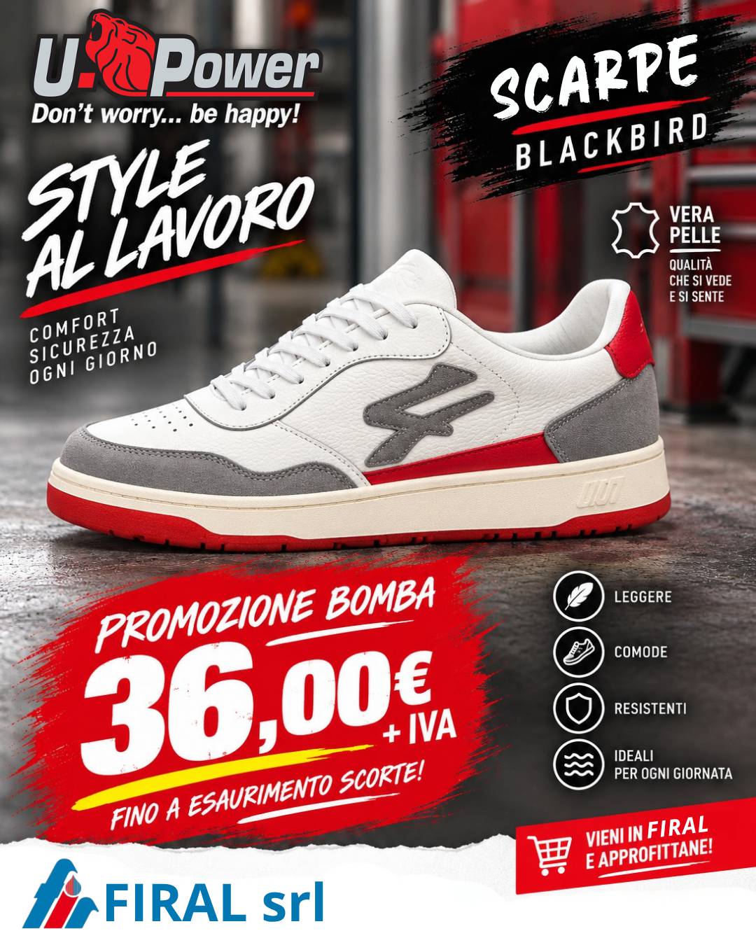 Promozione U-Power scarpe Blackbird: 36,00 euro piu IVA, fino a esaurimento scorte